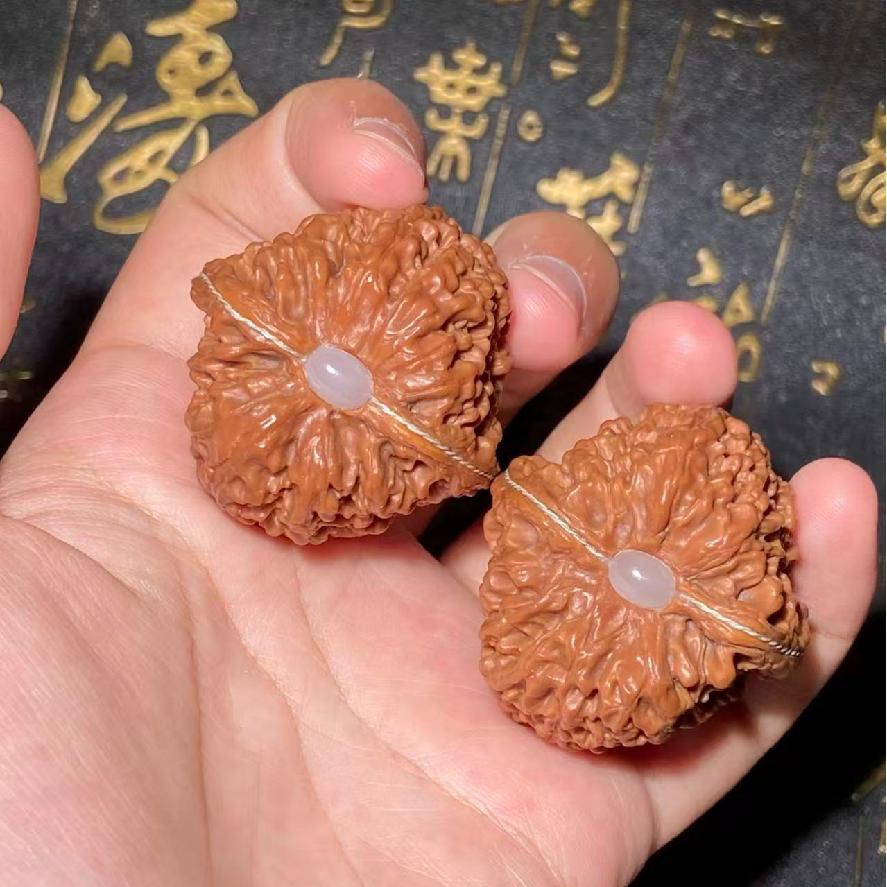 R3文玩核桃把件银镶玉大蒜头边38肚40高43