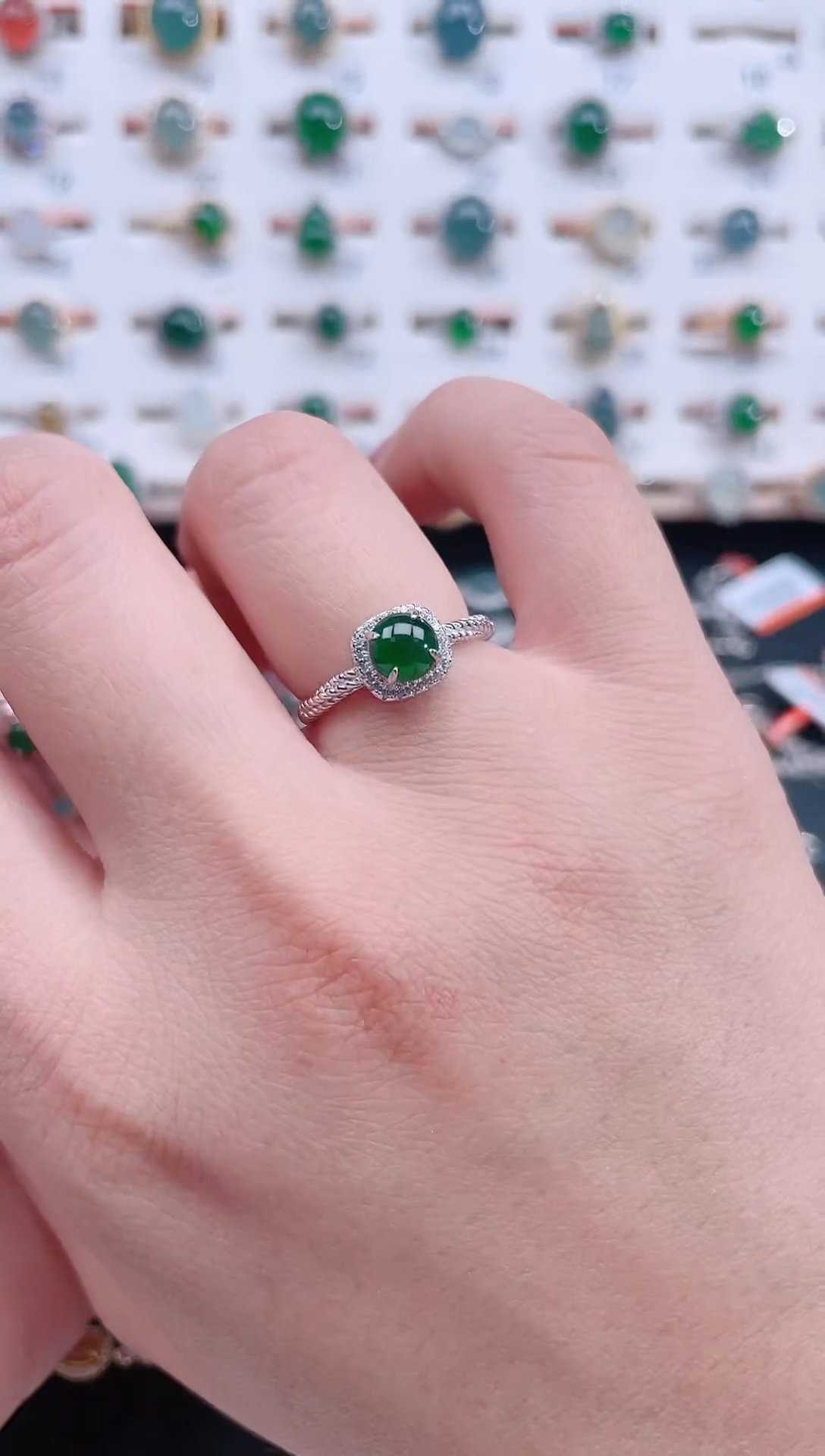 银S925镶嵌戒指翡翠天然翡翠