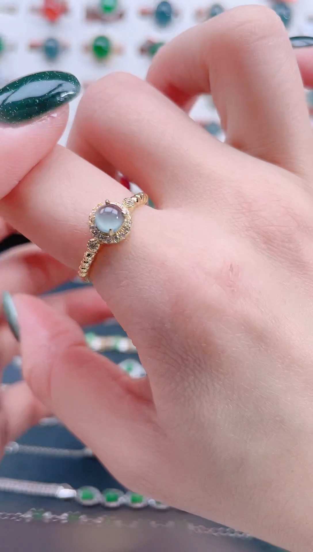 银S925镶嵌戒指翡翠天然翡翠