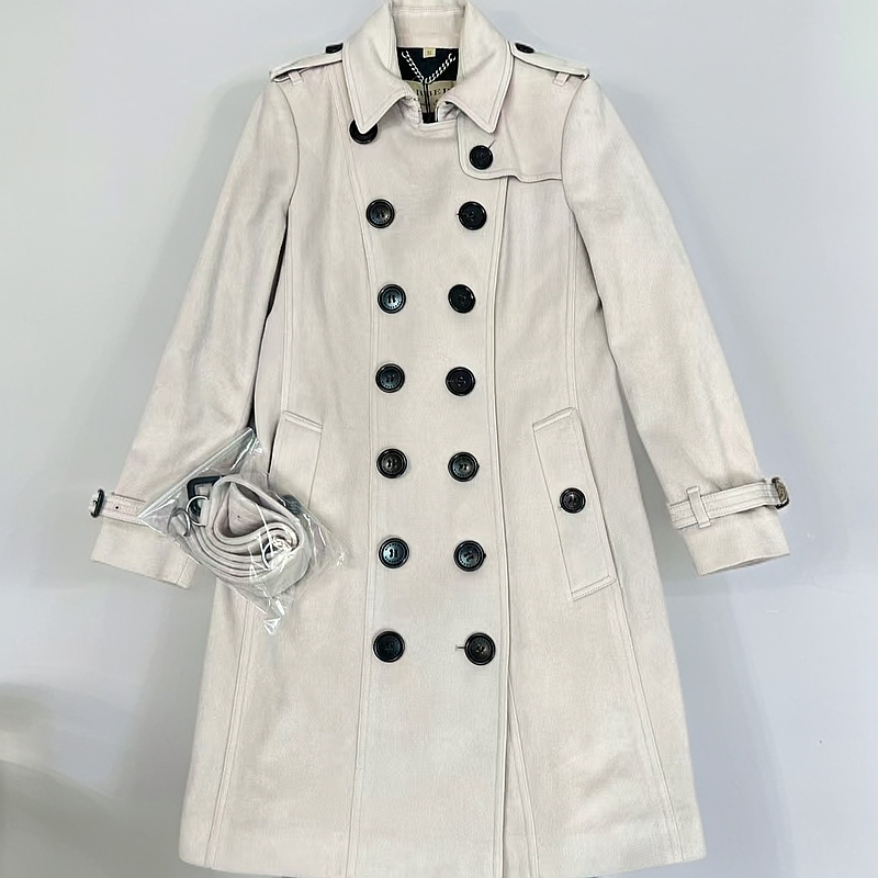 99新 BURBERRY/博柏利 240936/38码/纯色立领双排扣巴宝莉大衣