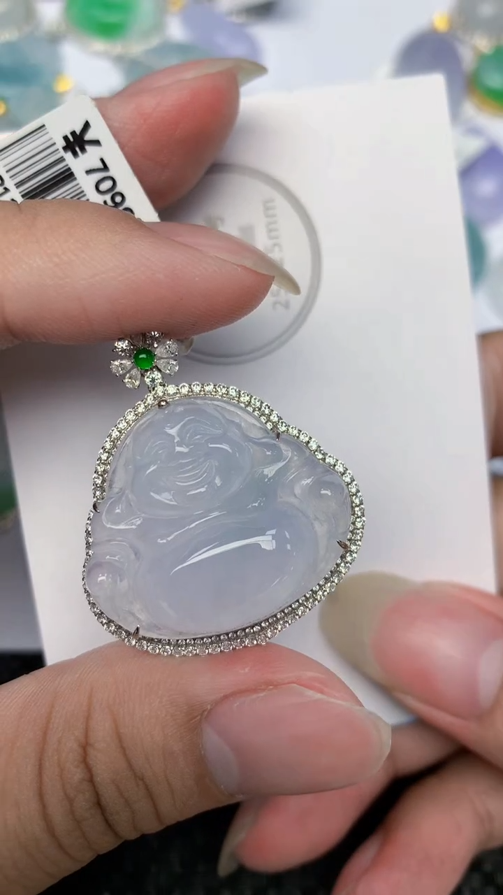 颈饰18K金镶嵌翡翠天然缅甸翡翠a货百元以上9元证书费自理