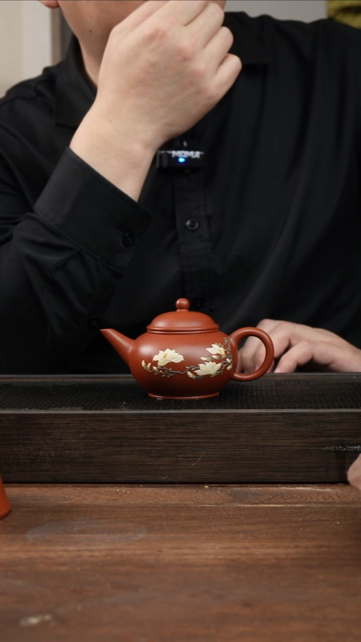 茶杯紫砂好*朱泥水平     堆绘玉兰花    150CC  