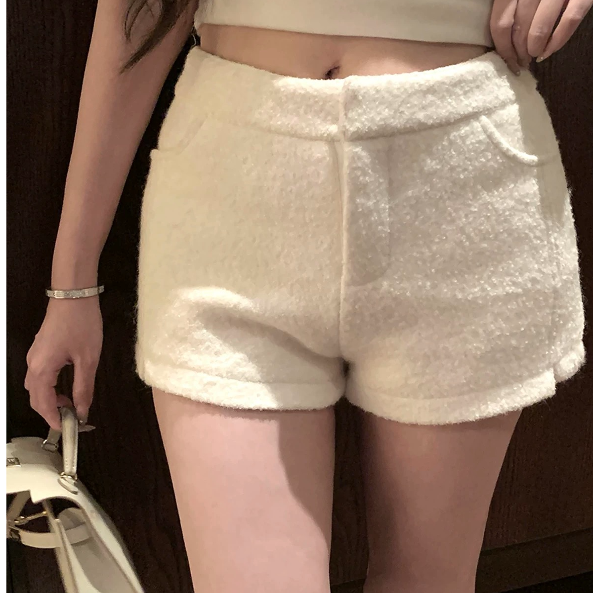 【白色千金】小香风纯欲修身百搭毛呢加短裤秋冬外穿 C023
