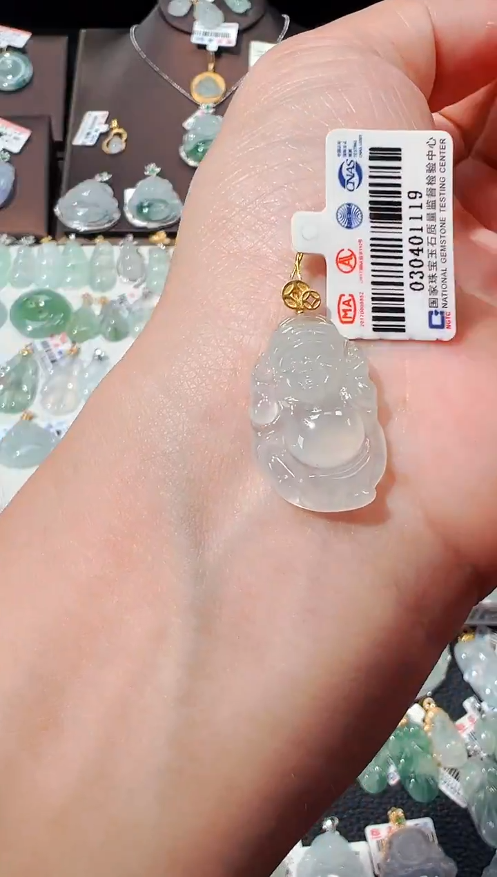 【闪购商品】翡翠吊坠(不含链)18K金镶嵌财神爷吊坠1119