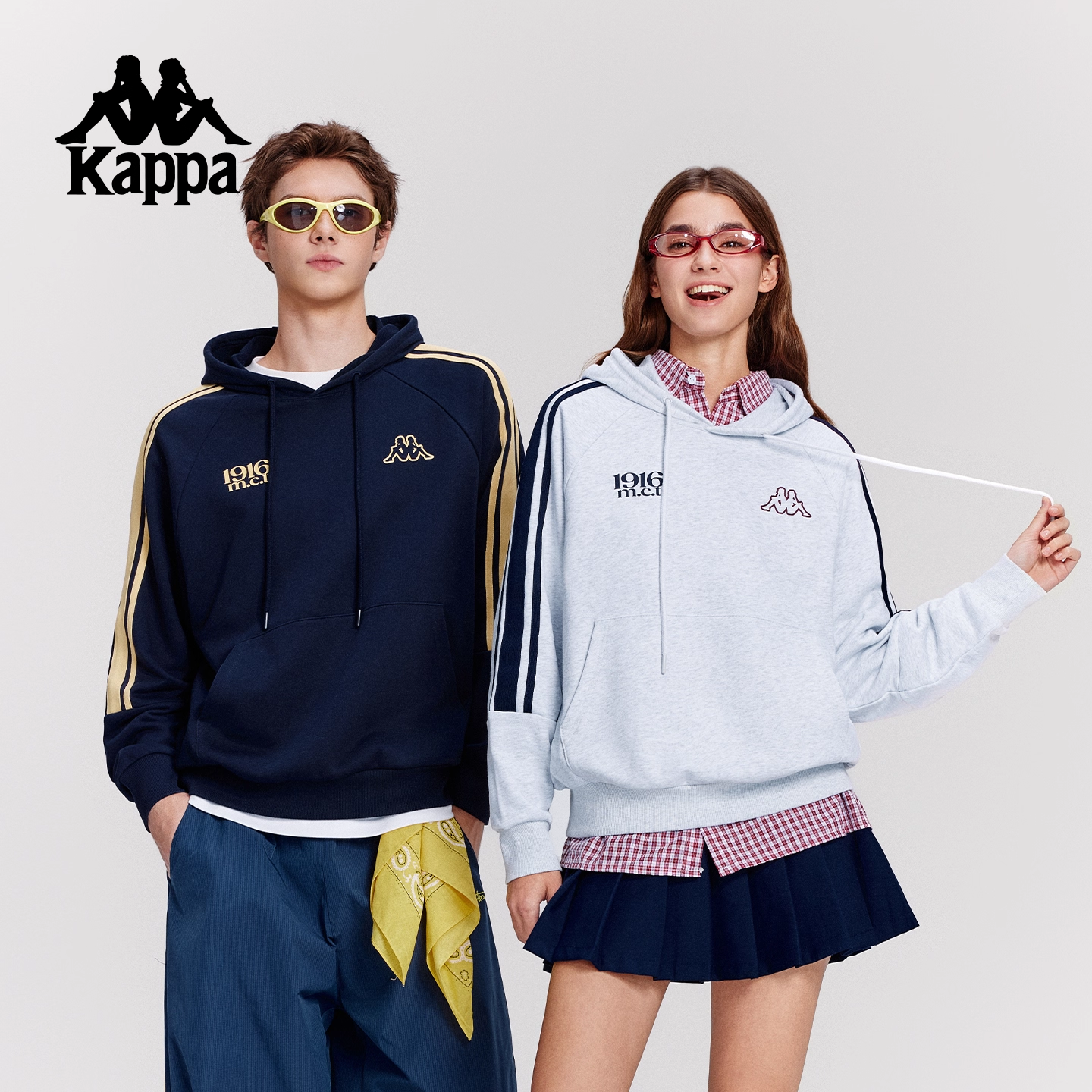 KAPPA/背靠背情侣连帽卫衣女秋季新款运动泽西风长袖上衣男款