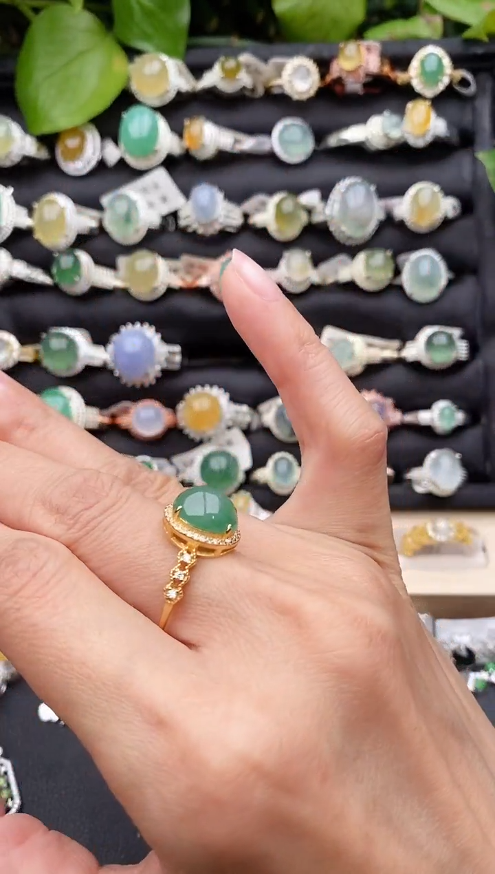 【闪购商品】翡翠戒指银S925镶嵌缅甸天然A货翡翠77  6-1