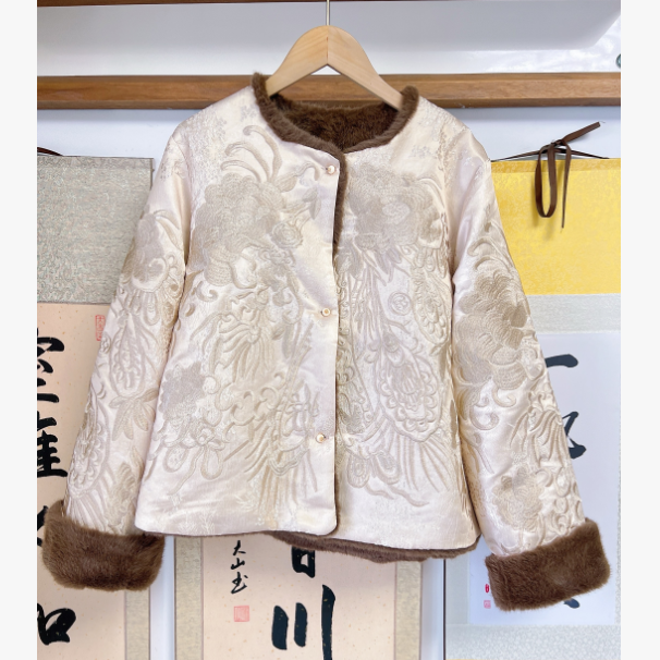 重工次短外套两面穿女装中国风上衣冬装