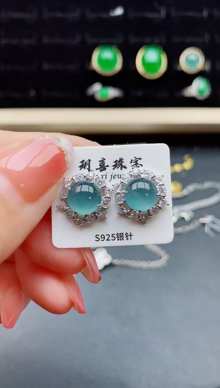 【闪购商品】翡翠耳饰银S925镶嵌5080550