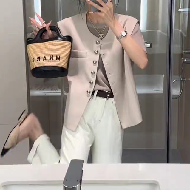 衣源710#夏季新款小香风马甲开衫女士外搭马夹短款外套(长约57）