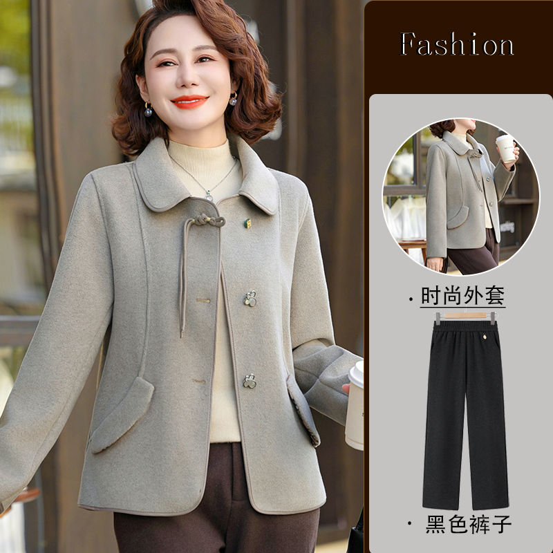 妈妈装春秋季新款毛呢短外套中老年女装40到50岁母亲洋气上衣服