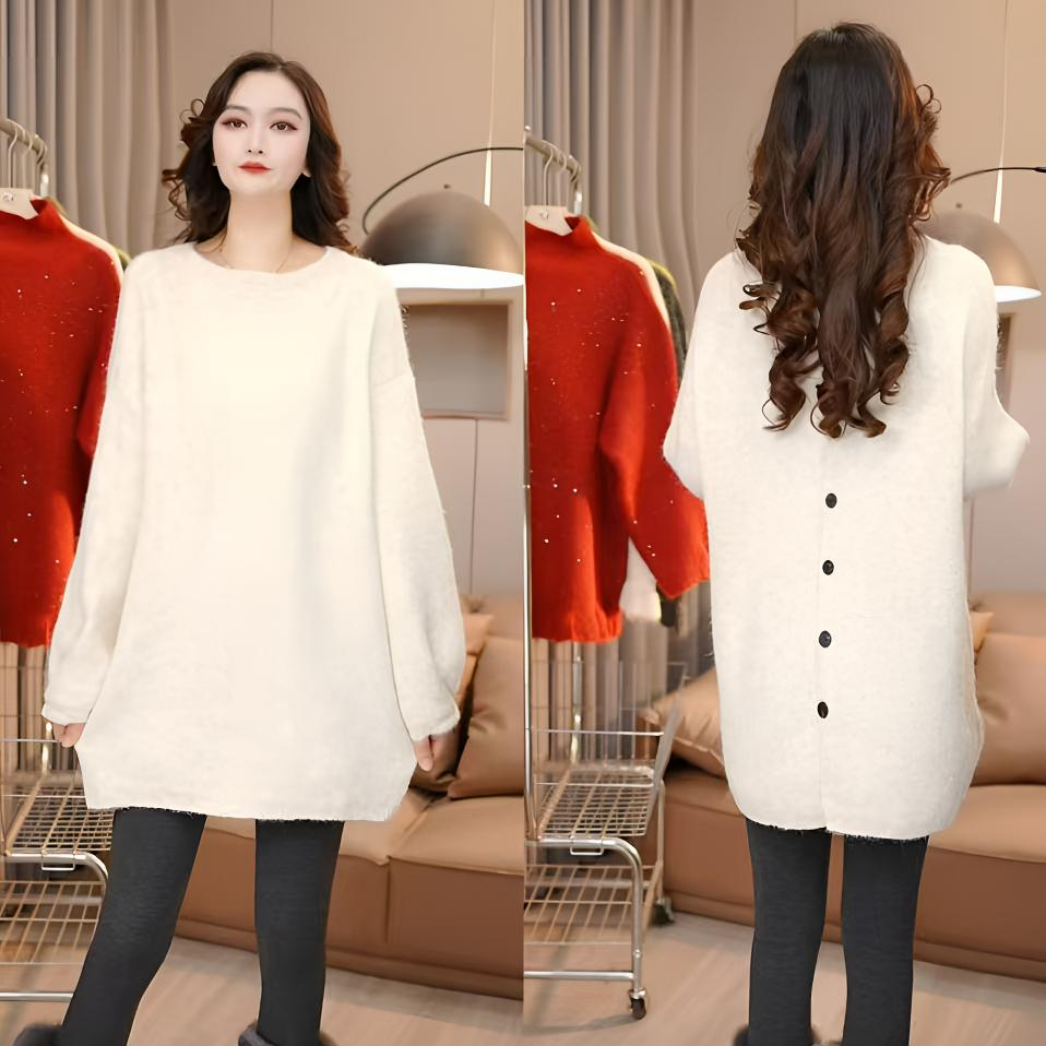 冬季新款针织女时尚休闲风加厚双面穿纽扣毛衣百搭显瘦9272#
