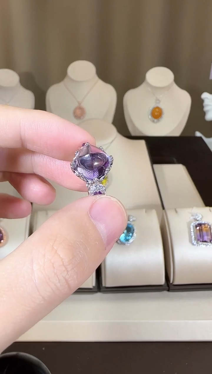 【闪购商品】紫晶戒指银S925镶嵌11mm