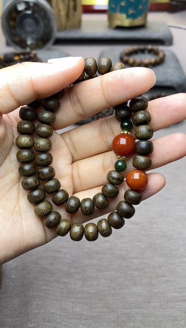 【闪购商品】沉香手串富森红土6*8玉化沉水＋配饰双圈设计
