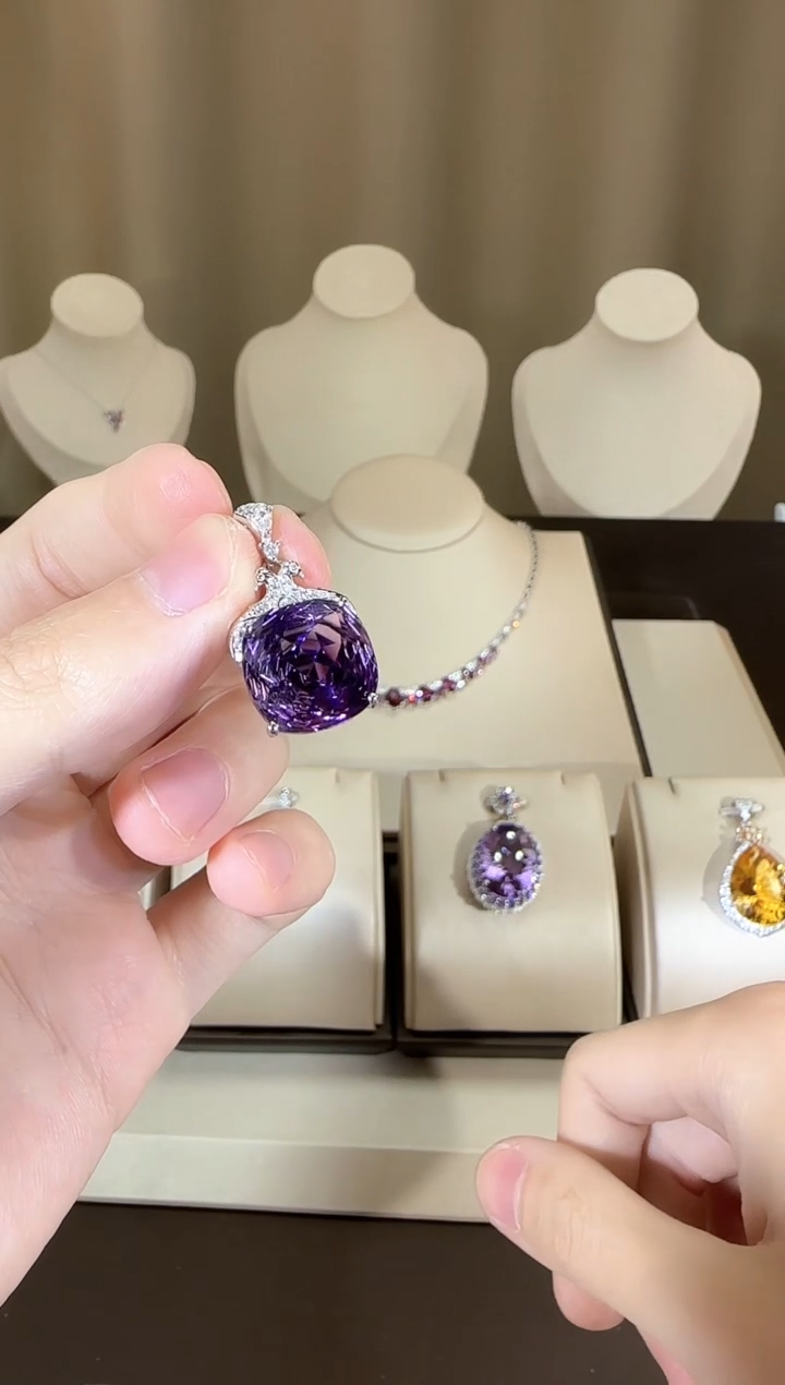 【闪购商品】紫晶颈饰银S925镶嵌精致款14mm玫瑰款