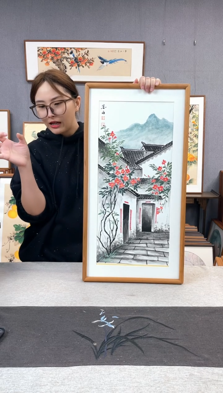 【闪购商品】国画周跃飞-纯手绘带框作品-35*68-
