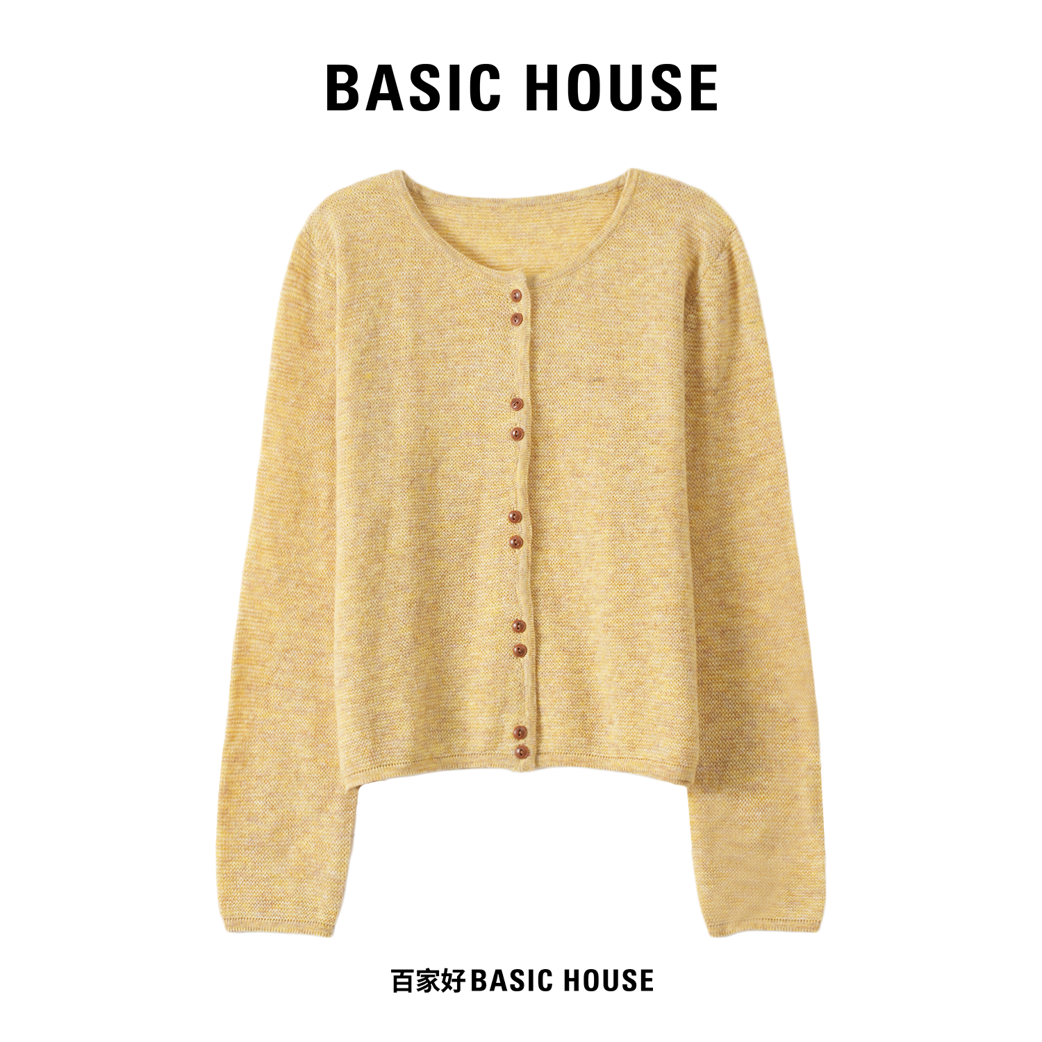 Basic House/百家好2025秋季小香风轻奢单排扣毛针织衫L092 MM