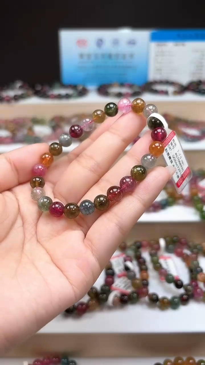 【闪购商品】碧玺手串未镶嵌7.3mm巴西老料玻璃体糖果色单圈手串