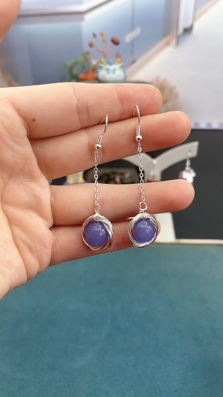 银S925镶嵌耳饰紫晶紫色鸟巢