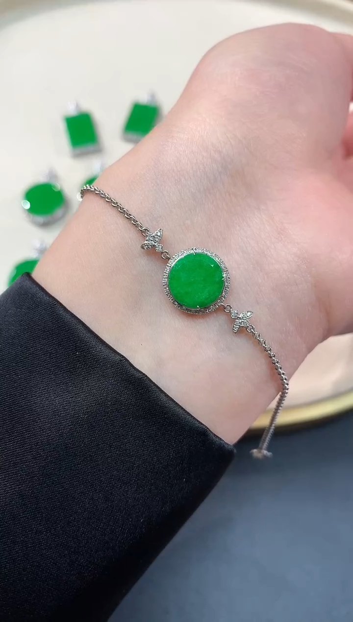 【闪购商品】翡翠手链18K金镶嵌A69|3880