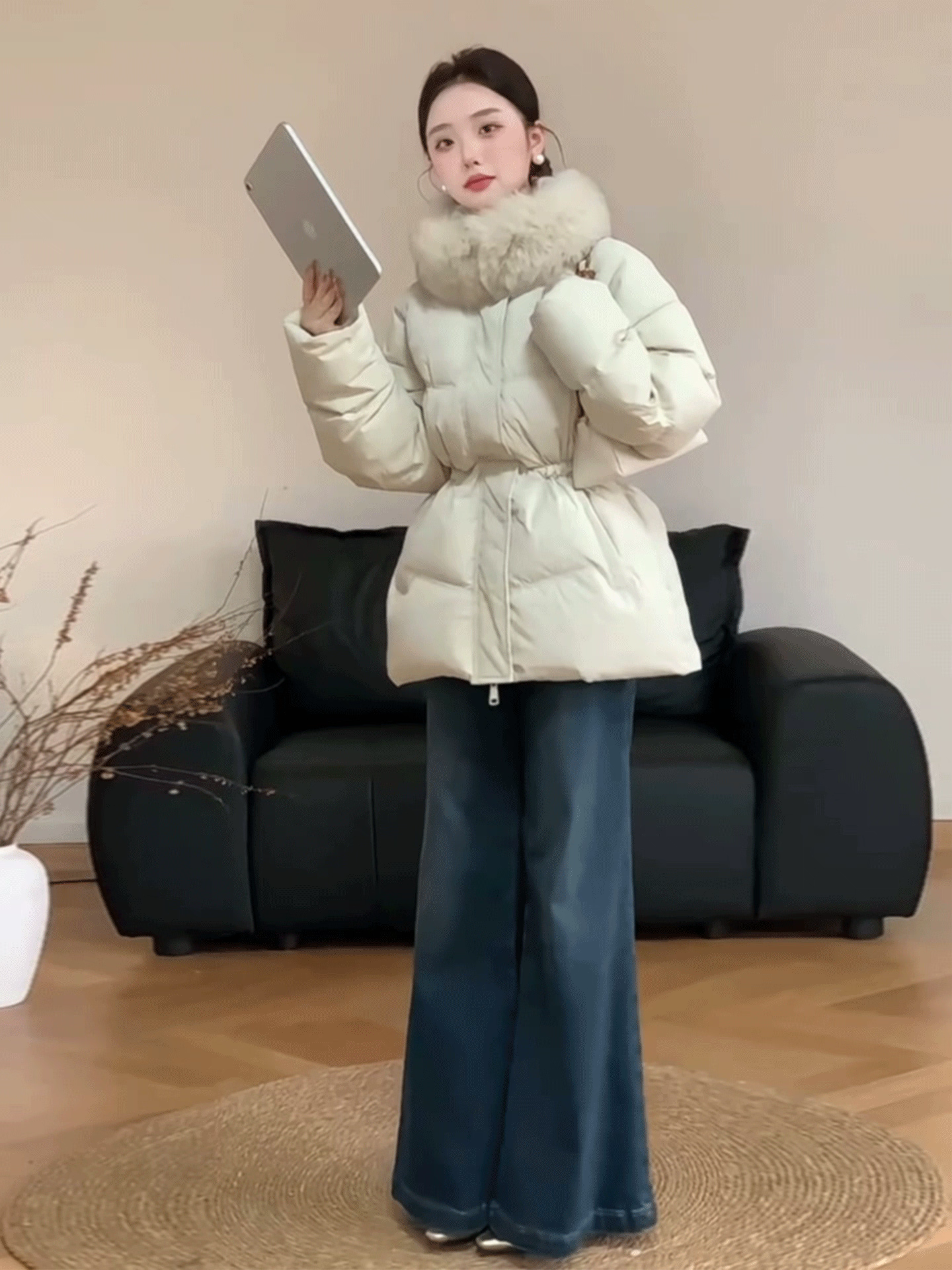 大毛领中长款收腰羽绒服女装冬季2025新款高级感显瘦保暖加厚外套