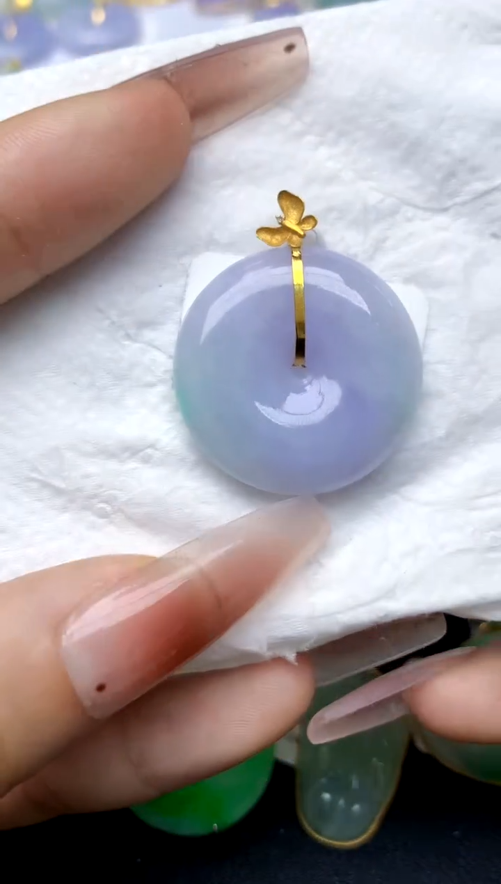 翡翠18K金镶嵌颈饰天然A货翡翠