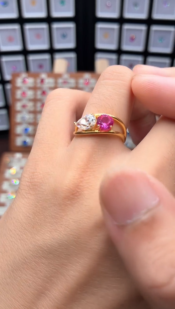 戒指彩色蓝宝石银S925镶嵌1111