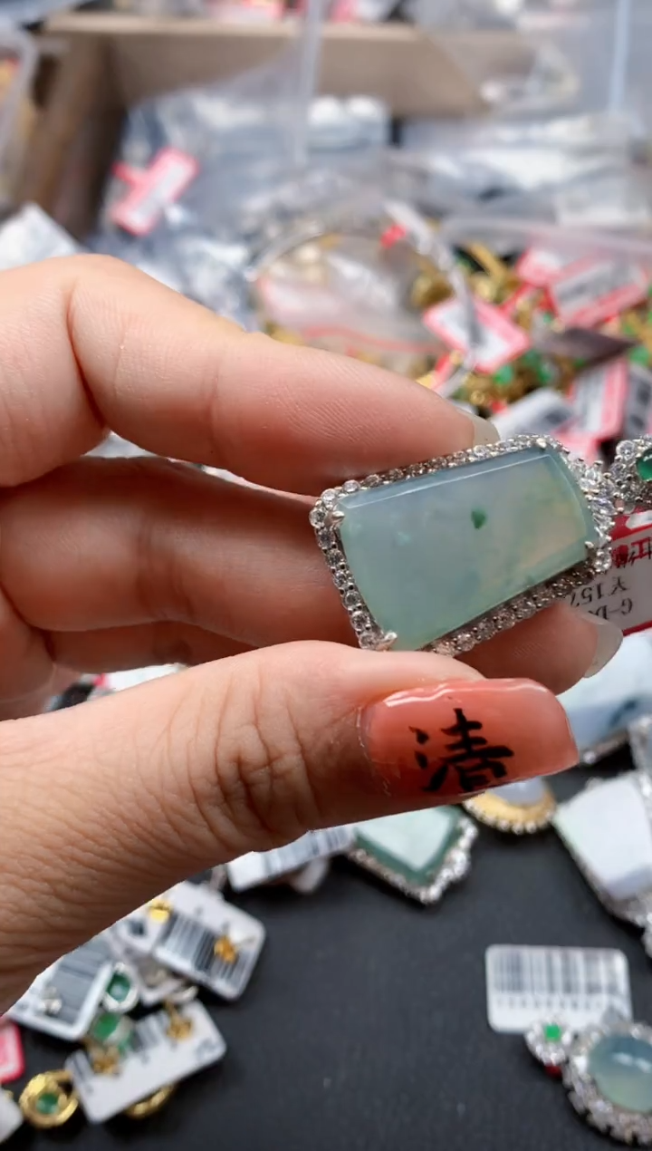 银S925镶嵌戒指翡翠天然A货缅甸翡翠