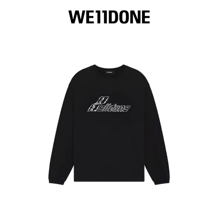 WE11DONE 25春夏新品男女同款黑色珍珠LOGO长袖T恤简约休闲上衣