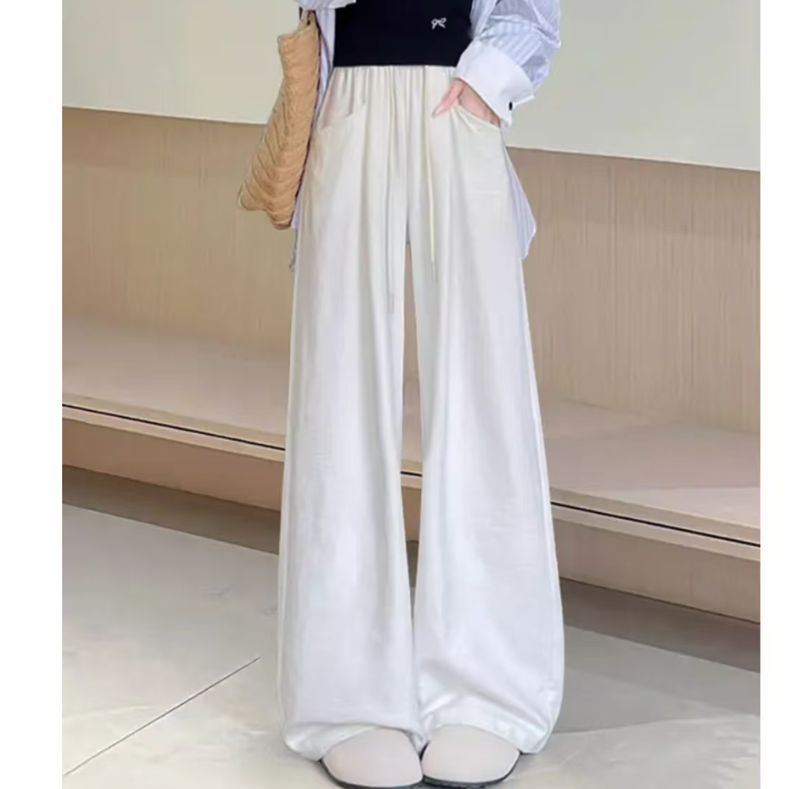 九分裤微弹薄款夏季阔腿裤休闲裤休闲长裤直筒针织