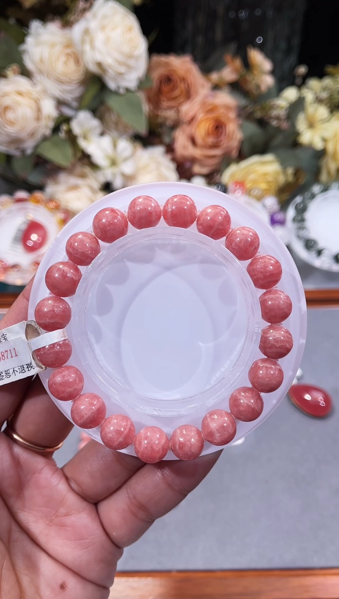 未镶嵌菱锰矿（红纹石）手串红纹石单圈9m+