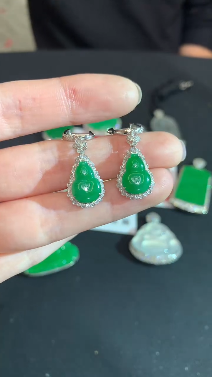【闪购商品】翡翠18K金镶嵌耳饰耳饰不退不换|13800+0