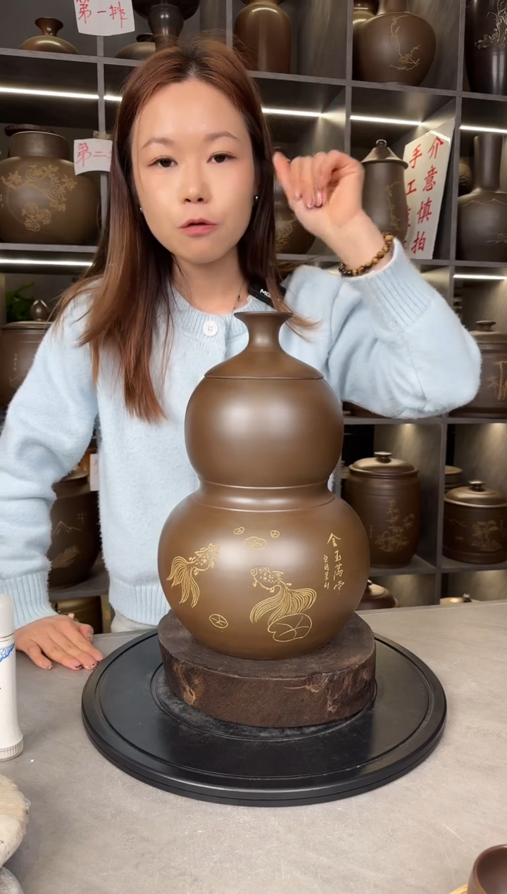 【闪购商品】罐本陶手作坭兴陶3斤装葫芦茶叶罐手工痕迹