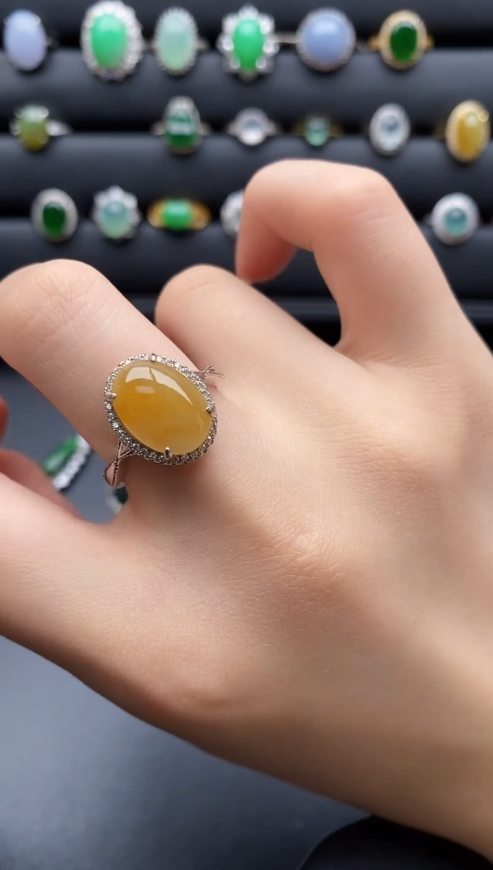 银S925镶嵌戒指翡翠樱*?一物一证一礼盒