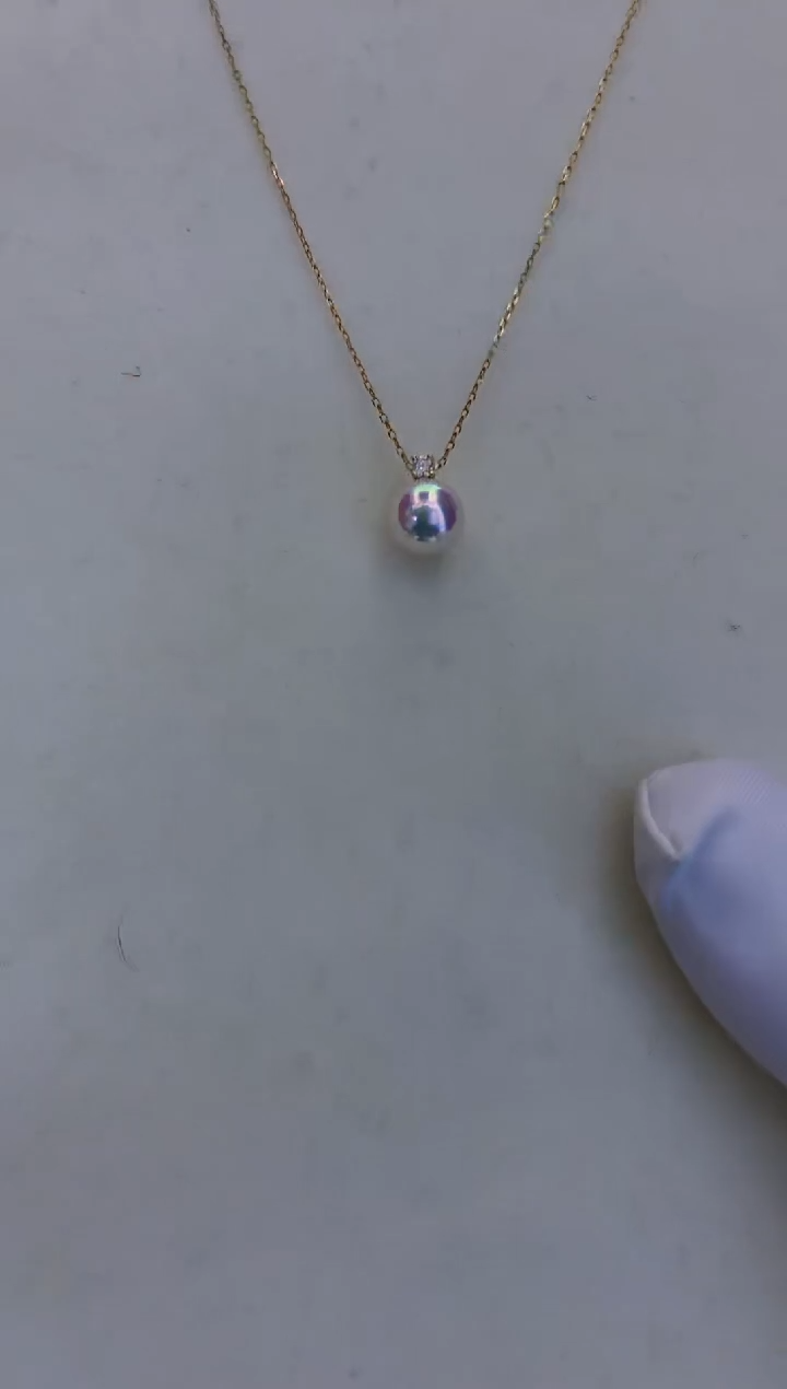 18K金镶嵌海水珍珠饰品7-8钻石王妃吊坠赠银链