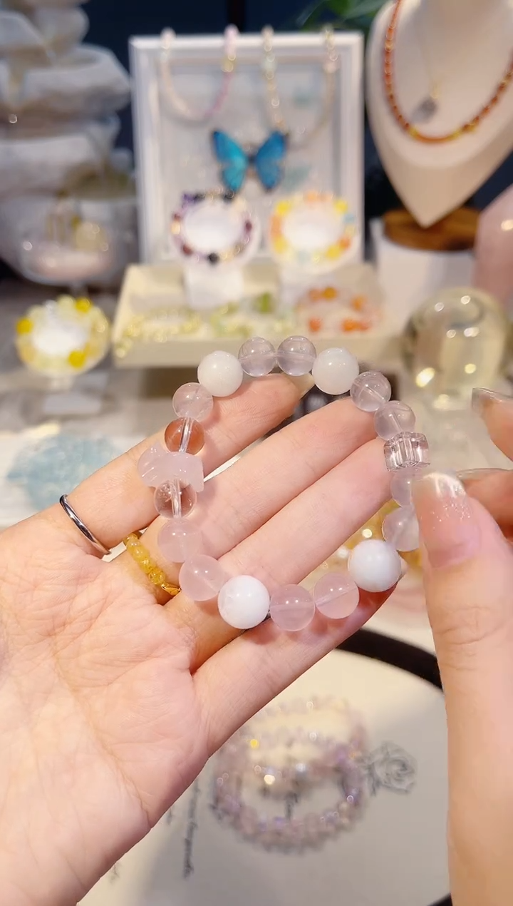 未镶嵌手串水晶粉水晶夹夹猫