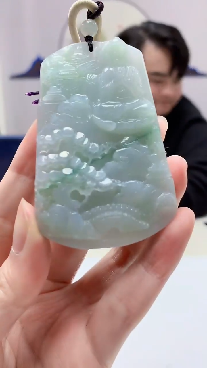 【闪购商品】定制翡翠未镶嵌5060zm-毛货挂件山水观音97