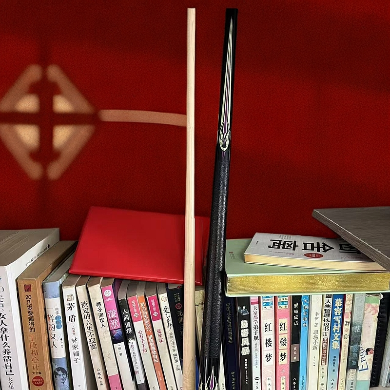 中式台球杆大头黑八九球经典黑色免漆设计