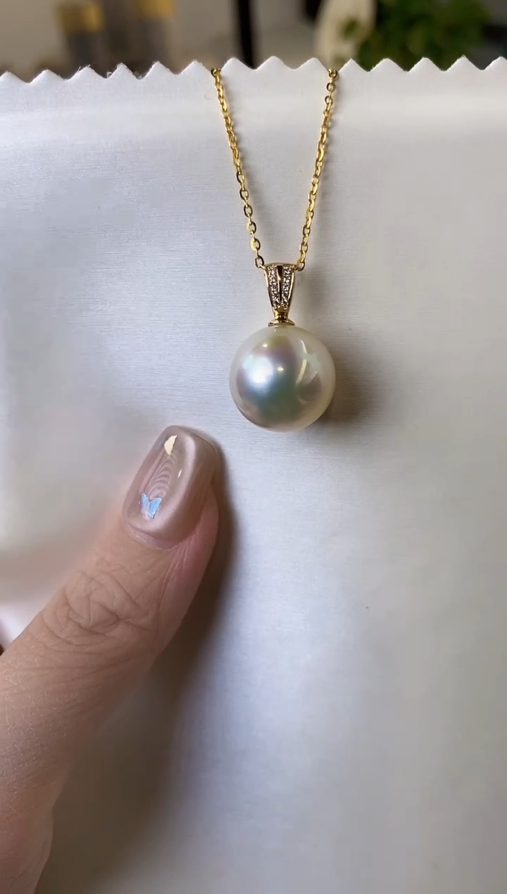 【闪购商品】海水珍珠吊坠(赠链)18K金镶嵌13-14海水珍珠吊坠