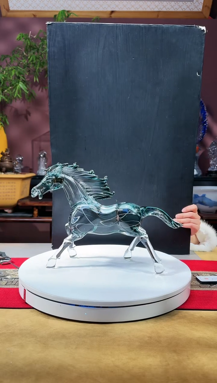 【闪购商品】琉璃手工艺品灰色白条染奔马