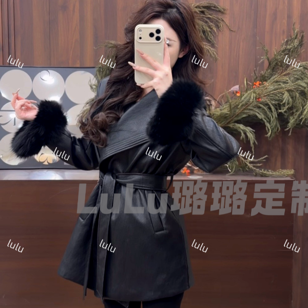 璐璐定制--25冬季新款气质高级感PU皮衣外套收腰显瘦中长款上衣女