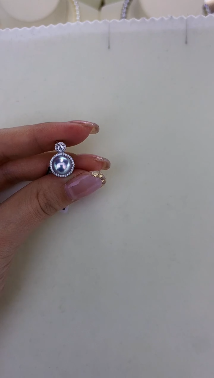 银S925镶嵌DA海水珍珠灰珠吊坠9-10MM DZ002