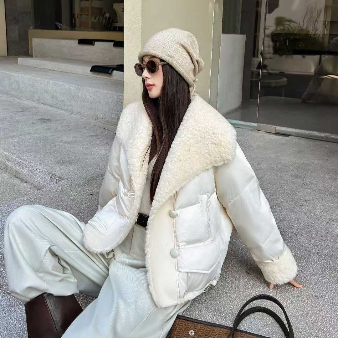 【锦衣服饰】YQN 177韩系时尚拼接大翻领短款羽绒服