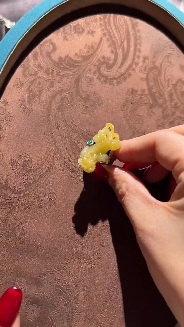 【闪购商品】翡翠戒指银S925镶嵌红翡绿翠 33号