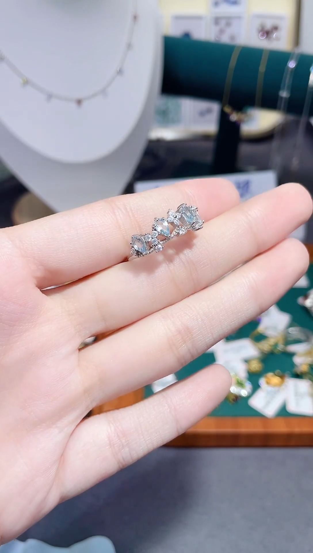 海蓝宝石戒圈银S925镶嵌天然宝石