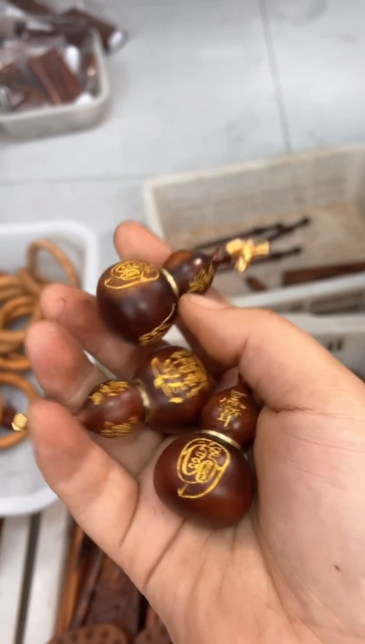 【闪购商品】木枣木龙头开口葫芦描金微瑕3个