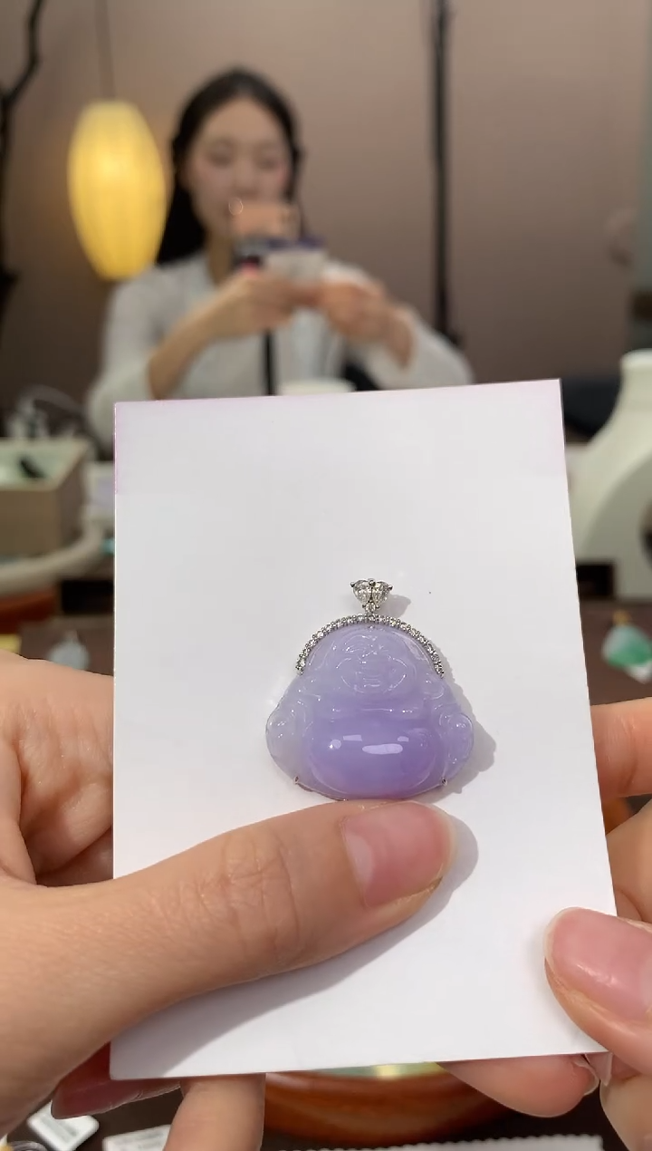 翡翠18K金镶嵌颈饰天然缅甸a货翡翠