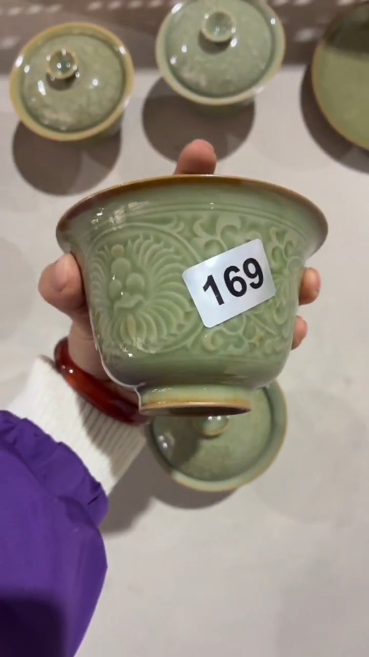 耀州窑仰山团菊盖碗微瑕169