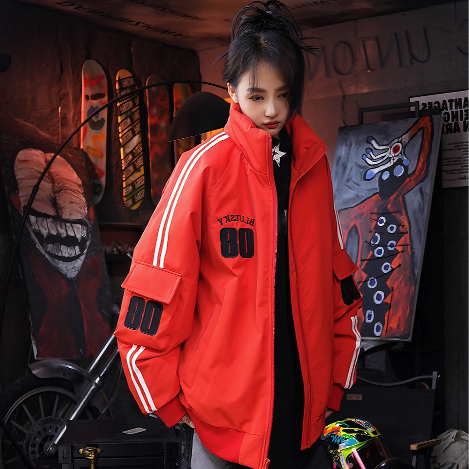 冬季外套口袋拼接胶片潮牌痞帅连帽夹克