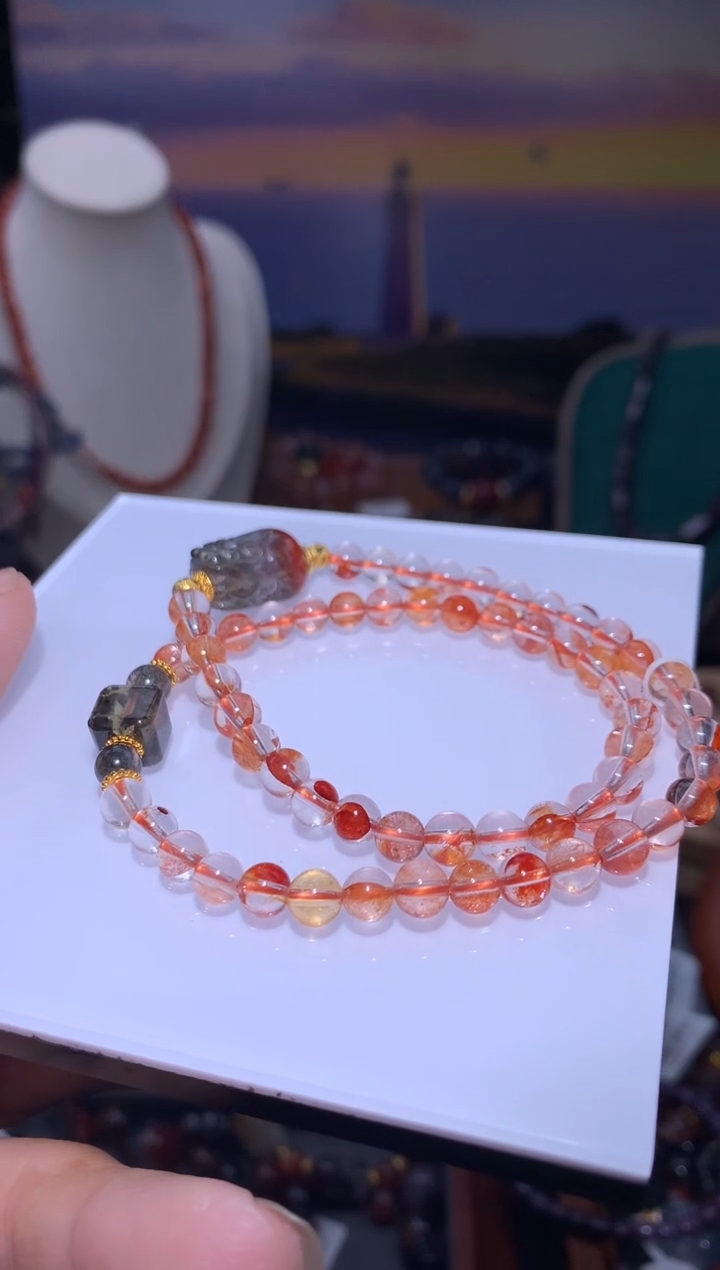 未镶嵌珠宝半成品水晶胶花圆珠极光貔貅项链