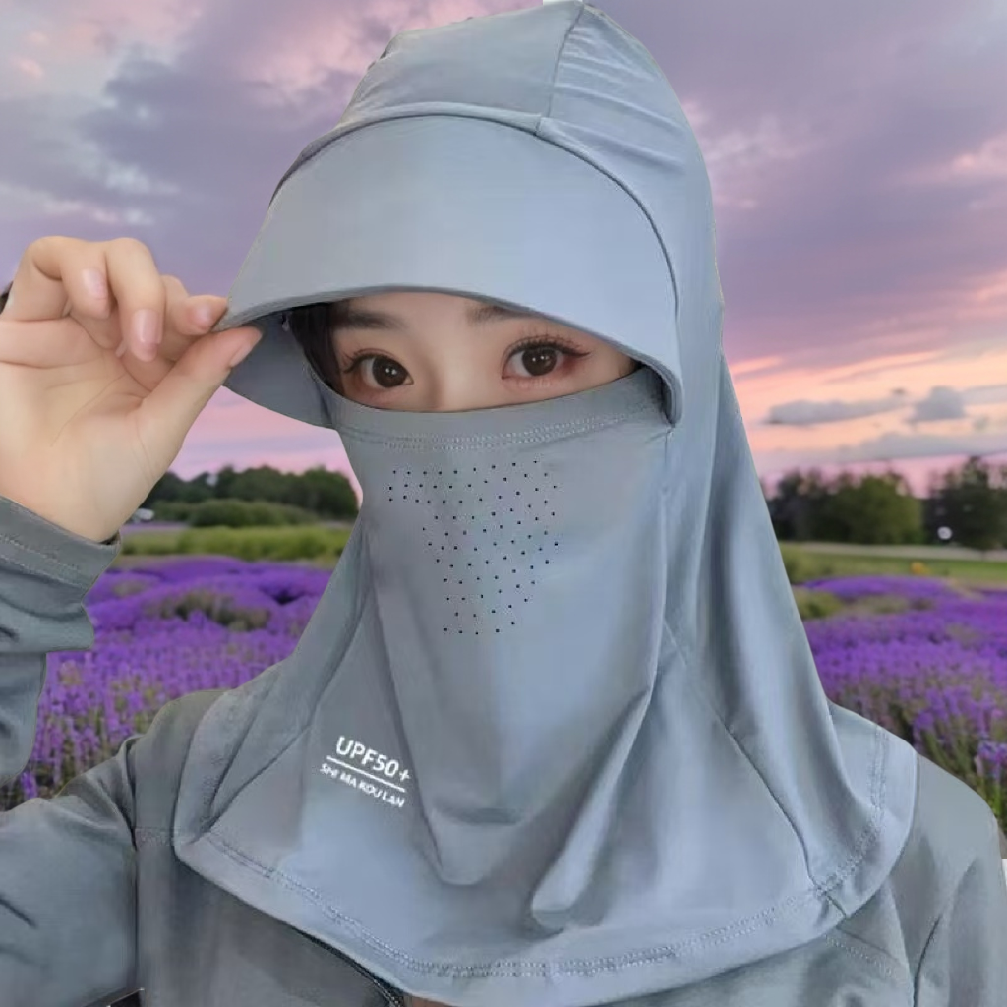 冰丝防晒面罩带帽檐全脸遮阳帽女夏季防晒帽防紫外线户外冰丝护颈